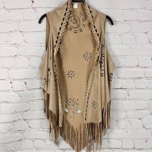 Western Laser Cut Vest Fringe poncho shawl open front bohemian boho rodeo